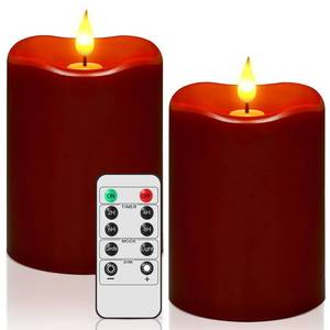 lot 6392 image: Retisee Valentines Day 3 x 4 Inch LED Candles with Remote Timer Flickering Real Wax Battery Operated for Home Decor(Burgundy Color, 2 Pcs)