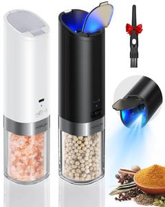 lot 6397 image: FORLIM Salt and pepper grinder set with integrated dust cover, gravity-operated USB rechargeable pepper mill, adjustable coarseness, portable and suitable for travel and outdoor BBQ (White & Black)
