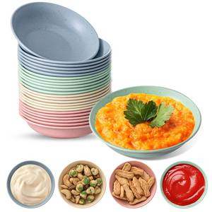 lot 6399 image: LOYIM 24 Pack 4 oz Soy Sauce Dish Small Dipping Bowls Unbreakable Mini Plastic Bowls Bulk Wheat Straw Dipping Dessert Bowls Dipping Sauce Cups for Soy, Snack, Side Dishes, Ketchup, BBQ(Multicolor)