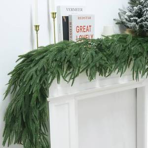lot 6404 image: A2 Pcs Christmas Norfolk Pine Garlands, 6 Ft Real Touch Pine Garland, Realistic Artificial Greenery Cedar Garland for Mantle Indoor Outdoor Holiday Winter Christmas Decorations