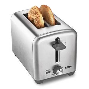 lot 6412 image: bella Stainless Steel 2 Slice Toaster with Extra Wide Slots & Removable Crumb Tray - 6 Browning Options, Auto Shut Off & Reheat Function - Toast Bread, Bagel & Waffle