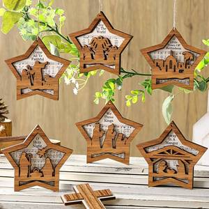 lot 6415 image: Shellwei 12 Pcs Vintage Nativity Christmas Ornaments Musical Jesus Birth Nativity Scene Wooden Ornaments Decorations for Christmas Tree Religious Gifts Holiday Party (Star)