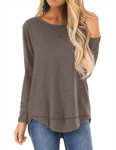 lot 6428 image: HIYIYEZI Womens O Neck Plain Side Split Loose Casual Baggy Pullover (Medium,Coffee) size M