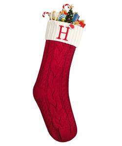 lot 6430 image: Mr. Pen- Christmas Stockings with Initials, 18, Letter H, Red and Cream, Cable Knit Stockings for Christmas, Cable Knit Christmas Stocking for Christmas, Large Knit Stockings Christmas