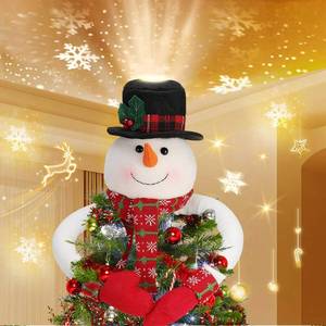 lot 6450 image: SunArtHome Christmas Snowman Tree Topper Projector - Lighted Snowman Hat with Rotating LED Snowflake Projection, Unique Holiday Tree Decoration for Christmas Party, Home Festive D�cor