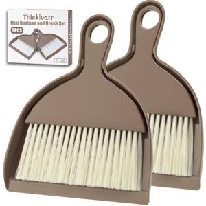 lot 6469 image: THINKLEARN 2PCS Small Broom and Dustpan Set, Mini Dust Pan and Brush, Hand Whisk for Pets, Kids, Desk, Home, Camping, Brown Cleaning Supplies