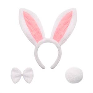 lot 6473 image: LIYROIUB Bunny Ears Headband with Tail and Bow Tie Furry Rabbit Ear Headband Adult Women Cosplay Dress Up Costumes Accessories for Easter Halloween Birthday Party