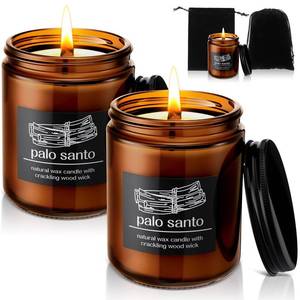 lot 6475 image: Nuanchu 2pcs Christmas Crackling Candle Coconut Wax Candles with Velvet Gift Bag Balsam Cedar Set 7oz Natural Scented Gift Set for Birthday Thanksgiving Christmas