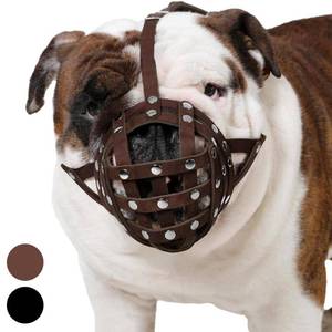 lot 6493 image: CollarDirect Leather Basket Dog Muzzle for Boxer, English American Bulldog Secure Anti-Barking Biting Chewing Adjustable Breathable (Brown)