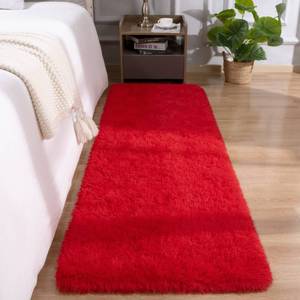 lot 6497 image: DETUM Red Rug 2x6 Feet - Fluffy Red Runner Rugs for Bedroom Shaggy 2 X 6 Living Room Rug Soft Rugs for Kids Room Non-Slip Nursery Office Dorm Washable Carpets Home Decor