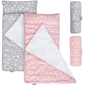 lot 7144 image: Toddler Nap Mat 2 Pack, Nap Mat for Kids Preschool, Daycare and Fleece Minky Blanket, Lightweight, Soft, Gray and Pink