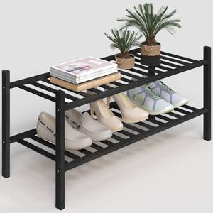 lot 7145 image: Z&L HOUSE 2-Tier Shoe Rack for Closet, Stackable Bamboo Shoe Rack for entryway, Hallway, Bathroom, Multifunctional Utility Free Standing Shoe Shelf Black