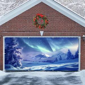 lot 7146 image: ZJRBJB 16x7ft Christmas Winter Garage Door Cover Decoration Banner Xmas Tree Wonderland Snow Scene Forest Snowflake Outdoor Hanging 2 Car Backdrop New Year Party Studio Props