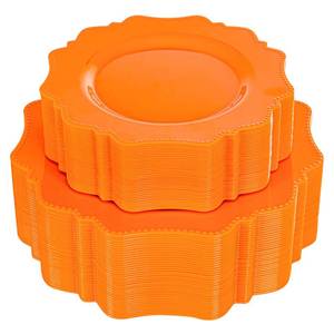 lot 7153 image: COLOSUS 100pcs orange Disposable Plastic Plate-Heavy duty plate for PartyWeddinganniversary 50 dinner plates and 50 dessertsalad plates