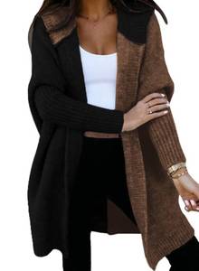 lot 7158 image: Astylish Womens Winter Warm Patchwork Ribbed Knit Open Front Outwear Ladies Cardigan Sweaters Black XX-Large