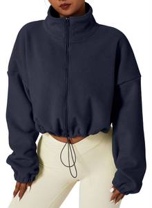 lot 7162 image: QINSEN Womens Full Zip Fleece Jacket Stand Collar Winter Warm Cropped Outwear Baggy Sherpa Short Coat Navy M