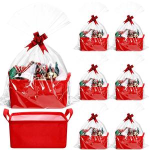 lot 7164 image: Yexiya 48 Pcs Christmas Gift Baskets Empty Kit Include 6 Christmas Red Baskets 6 Bag 6 Red Pull Bow 30 Paper Lining, Retro Empty Gift Bags to Fill for Xmas Party
