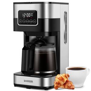 lot 7168 image: SHARDOR 10-Cup Programmable Coffee Maker, Regular & Strong Brew Drip Coffee Machine for Home and Office, Auto Shut Off, Permanent Filter, Silver (Used)