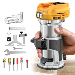 lot 7177 image: MtiolHig Cordless Compact Router Compatible with DeWalt 20V Battery (Bare Tool), 6 Variable Speeds Router Tool for Woodworking, 800W Fixed Base Wood Router (Used)
