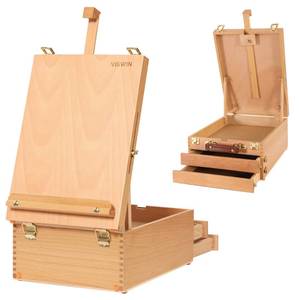 lot 7187 image: VISWIN Large Tabletop Easel Box with 3 Storage Drawers, Adjustable Portable Beech Wood Desktop Easel for Painting, Drawing, Plein-Air Art Sketchbox for Adults, Artists, Beginners, Hold Canvas to 25