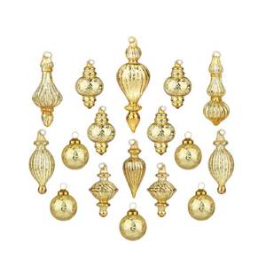 lot 7190 image: Glass Christmas Ball Ornaments Mercury Glass Drop Ornaments Holiday Trees Wreaths & Garland Decor Gold Color Size 1.57-5.39(17 Pieces)