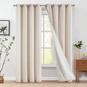 lot 7192 image: jinchan Linen Lined Curtains for Bedroom 84 Inch Length 2 Panels Set Beige Room Darkening Curtains for Living Room Bathroom Privacy Partition Drapes Farmhouse Grommet Thermal Insulated Drapes 50 Wide