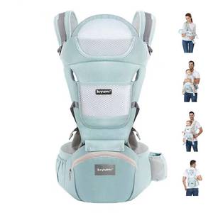 lot 7198 image: KIYUMI Baby Carrier with Hip Seat, 6- in-1 Baby Carrier Newborn to Toddler, Ergonomic M Position, Head Support and Breathable Mesh,Adjustable Removable Baby Sling Carrier (7-45 lbs), STARSKYBLUE