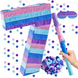 lot 7208 image: Video Game Birthday Decorations, Number 7 Video Game Pinata with 16 Inch Pinata Stick Blindfold Confetti for Game Enthusiast Party Decoration Supplies (7th)