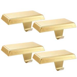 lot 7209 image: Sunshane 4 Pieces Christmas Stocking Holders Mantel Stocking Hanger Hooks Fireplace Mantle Metal Hang Bases for Xmas Party Decorations (Gold)