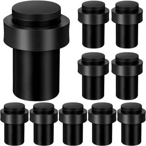 lot 7210 image: Chumia 10 Pcs Door Stopper Mounted Floor Stops Stainless Steel Cylindrical Stopper Modern Decorative Rubber Bumper Stops Holder Wall Protector for Bottom or Top of Door (Black)