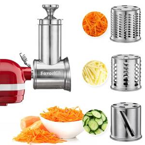 lot 7217 image: FavorKit Slicer Shredder Attachment for KitchenAid Mixers, Stainless Steel Cheese Grater Salad Maker Accessories with 3 Cutting Blades,Dishwasher Safe