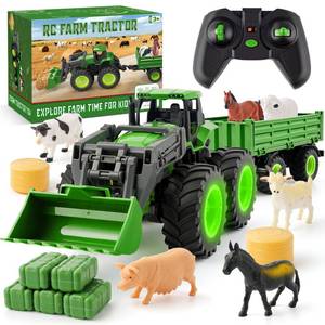 lot 7218 image: Remote Control Tractor Toy Set with Trailer & Farm Accessories, Light Up Farm Truck Toys for Boys & Girls 3, 4, 5, 6, 7 Year Old, 2.4 Ghz RC Tractor Toys, Ideal Christmas, Birthday Gifts for Kids