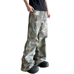 lot 7225 image: HBER Mens Camo Cargo Pants Baggy Jeans Mid Rise Wide Leg Flap Pockets Loose Fit Camouflage Y2k Streetwear Pants