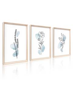 lot 7228 image: HesenDot Framed Blue Floral Canvas Wall Art,Minimalist Botanical Wall Art Decor,12x16IN Wood High Framed Prints,Boho Flowers Artworks Prints Posters for Living Room,Kitchen,Bedroom Set of 3