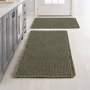 lot 7235 image: MIULEE Set of 2 Christmas Waffle Bathroom Rugs, Super Absorbent Non Slip Bath Rugs, Washable Bath Mats with Tassels, Ultra Soft Rubber Backed Shower Mat for Bathroom Floor, Tub, Green, 17x2418x30