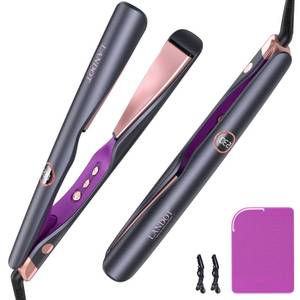 lot 7239 image: LANDOT 2-in-1 Hair Straightener and Curler - Twist Flat Iron Curling Iron for Smooth Curls & Sleek Straight Salon Results - Dual Voltage Ceramic Straightener Adjustable Temp for All Hair Types