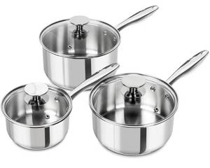 lot 7242 image: MICHELANGELO Stainless Steel Saucepan Set with Lids 1QT & 2QT & 3QT, Stainless Steel Sauce Pot Set 6pcs, Induction Saucepans, Nonstick Sauce Pan Set, Dishwasher Safe