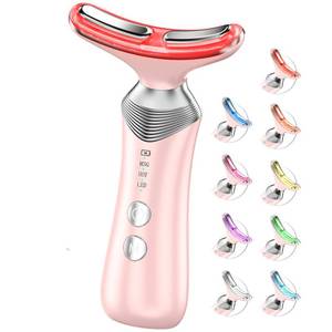 lot 8316 image: Dopsikn 9-in-1 Red-Light-Therapy-for-Face-and-Neck, Portable Facial Massager Tool with Adjustable Vibration & Thermals for Wrinkles, Double Chin, Pink