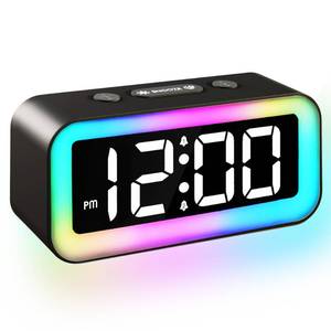 lot 8319 image: Colorful Nightlight LED Digital Alarm Clock with Super Loud Dual alarm, Weekday mode, Snooze, Dimmer, USB Charging Port for Livingroom, Bedroom, Bedside, Heavy Sleeper, Adult, Kid, Teens, gift, Black