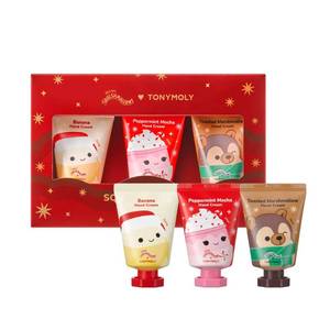 lot 8325 image: TONYMOLY x Squishmallows Holiday Hand Cream Set  Limited Edition Moisturizing Hand Cream Trio with Junie Banana, Hans Toasted Marshmallow & Ethel Peppermint Mocha  Soft, Hydrated Hands