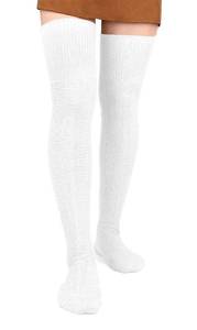 lot 8332 image: Moon Wood Women Thigh High Socks Extra Long Cotton Knit Warm Thick Tall Long Boot Stockings Leg Warmers (1 White, One Size)