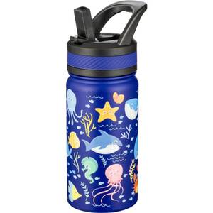 lot 8335 image: Fanhaw 14 Oz Kids Insulated Water Bottle with Straw - Stainless Steel Double Wall Vacuum Cup, Leakproof, BPA Free, Suitable for Boys and Girls(Blue - Ocean)
