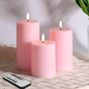 lot 8341 image: Girimax Pink Flameless Pillar Candles with Remote, LED Candles Battery Operated, Real Wax Flickering Electric Fake Candles Set of 3