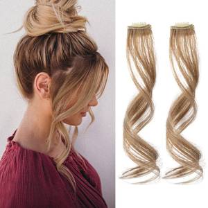 lot 8354 image: REECHO Side Air Bangs, 12 inch Long Wavy Curly Clip in Bangs Front Side Bangs for Women Daily Use 2 PCS Set Long Temples (Dark Blonde)