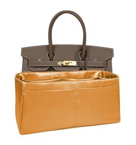 lot 8356 image: Meenda Purse Organizer Insert for Birkin 30, Premium Satin Handbag Organizer, thin, Lightweight, soft, smooth, silky texture, flexible, Gift for Women, (Gold PB30)
