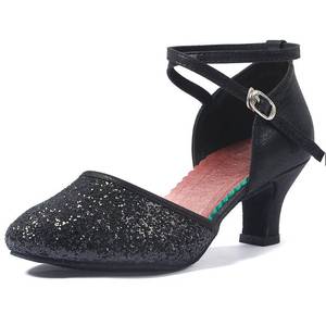 lot 8371 image: iCKER Womens Latin Dance Shoes Heeled Ballroom Salsa Tango Party Sequin Dance Shoes Black 7