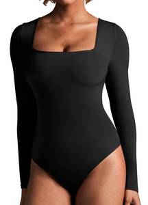lot 8372 image: IUGA Long Sleeve Bodysuits for Women Square Neck Bodysuit Shapewear Bodysuit Tummy Control Slimming Body Suit for Womens, sIZE M