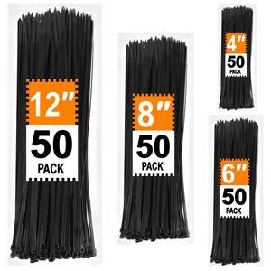 lot 8373 image: Zip Ties Assorted Sizes 46812 inch, 200 Pack, Black Cable Ties, UV Resistant Wire Ties for Indoor and Outdoor Use, LOCKLOCK