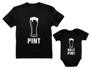lot 8383 image: Tstars Pint & Half Matching Shirts - Funny Father and Baby Outfit - Gift for New Dads - Fathers Day Shirt Bodysuit Dad Black X-LargeBaby Black 6M (3-6M)