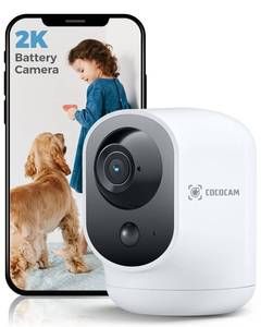 lot 8389 image: COCOCAM 2K Indoor PanTilt Security Camera with 5200mAh Battery, WiFi Camera,Wireless for Baby MonitorPetHome Security, AI Recognition, PIR Human Detection, 2.4G WiFi (White)